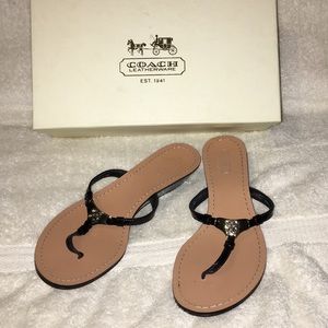 Coach Vita Black Patent Leather Sandals Size 6.5M